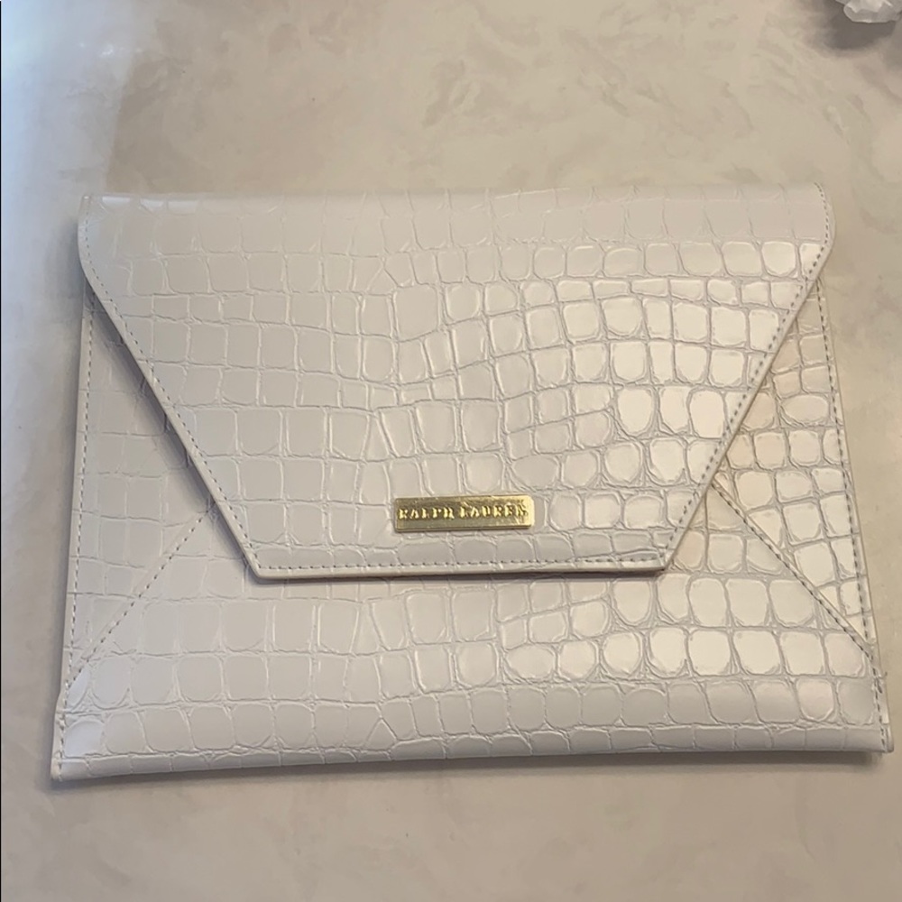 White faux croc Ralph Lauren clutch.